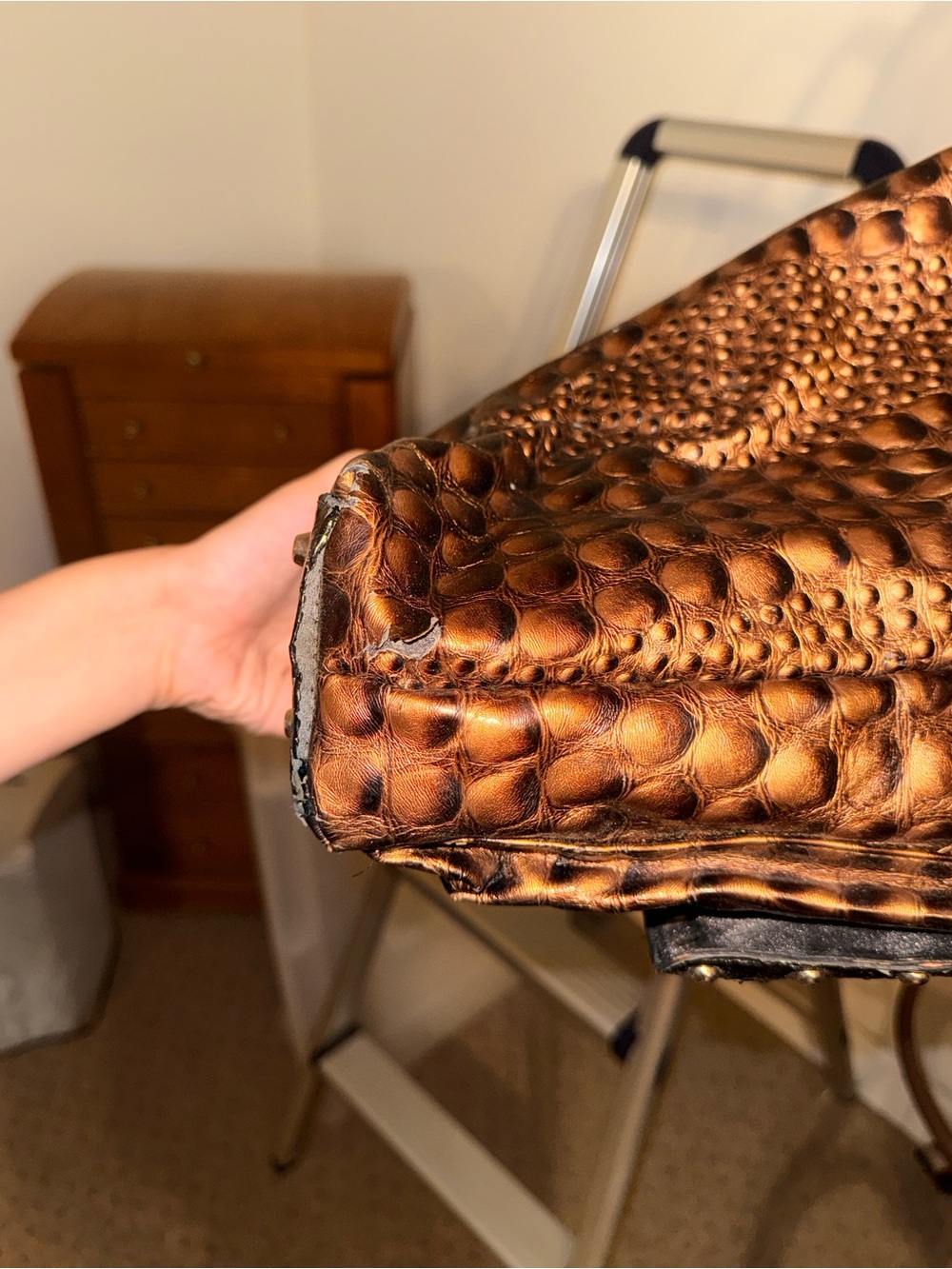 Textured Metallic Bronze Tote Bag with Stud Accents - Picture 9 of 10